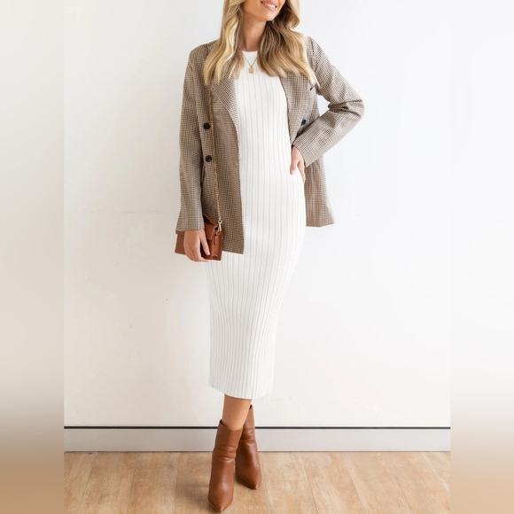 Ribbed Bodycon Midi Dress, winter white, NWT, SMALL, - Picture 2 of 7